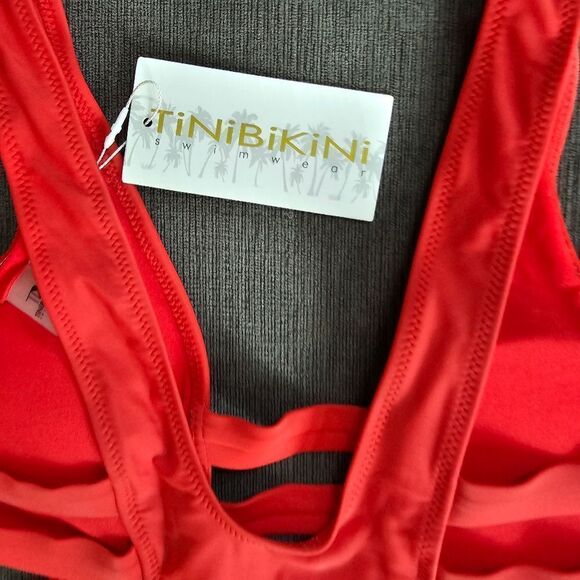 Tinibikini orange red strappy cut out one piece women's extra small XS swimsuit - Picture 6 of 11